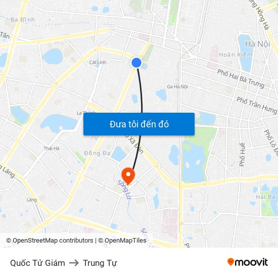 Quốc Tử Giám to Trung Tự map