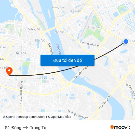 Sài Đồng to Trung Tự map