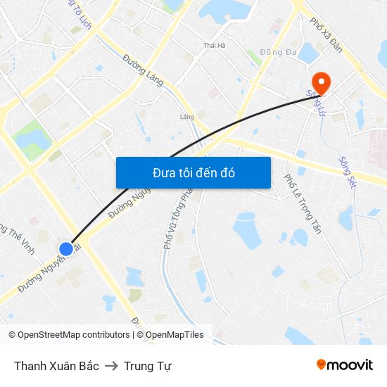 Thanh Xuân Bắc to Trung Tự map