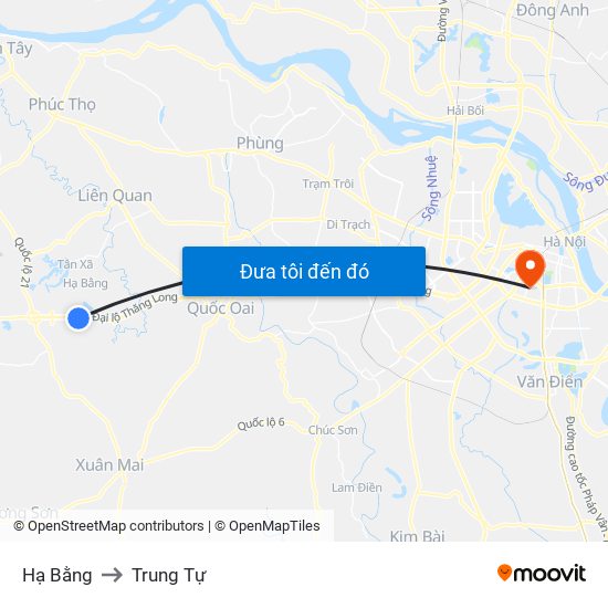 Hạ Bằng to Trung Tự map