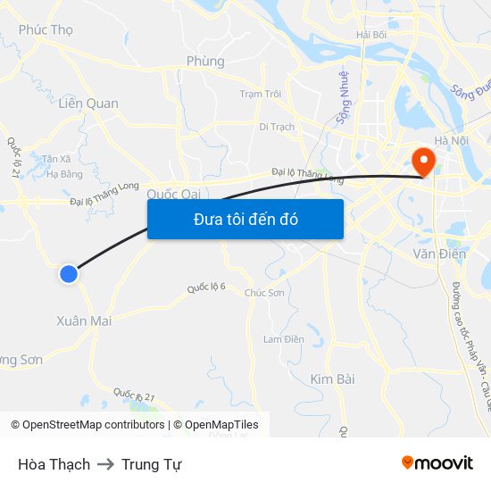 Hòa Thạch to Trung Tự map