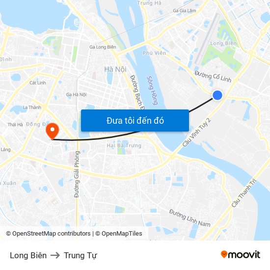 Long Biên to Trung Tự map