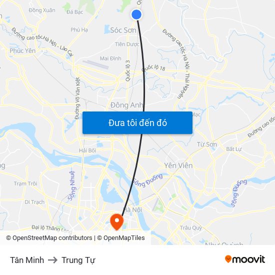 Tân Minh to Trung Tự map