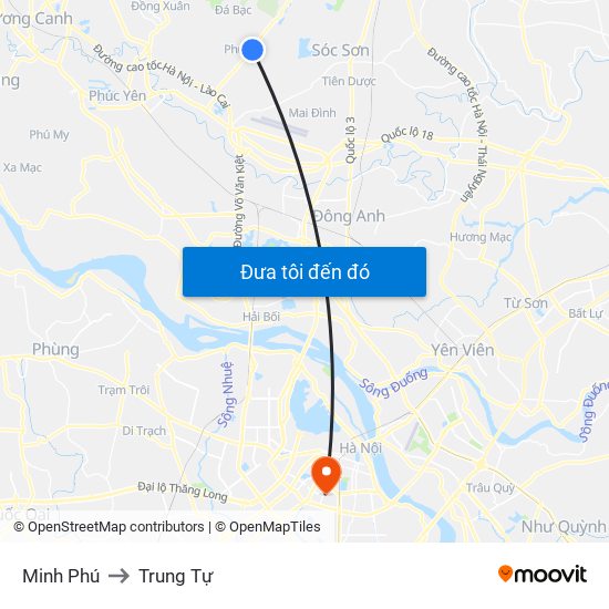Minh Phú to Trung Tự map