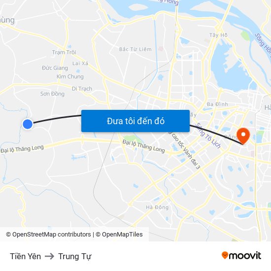 Tiền Yên to Trung Tự map