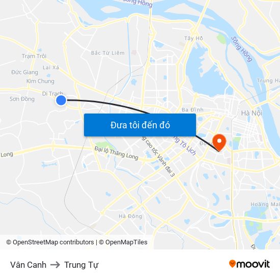 Vân Canh to Trung Tự map