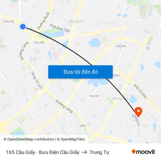 165 Cầu Giấy - Bưu Điện Cầu Giấy to Trung Tự map