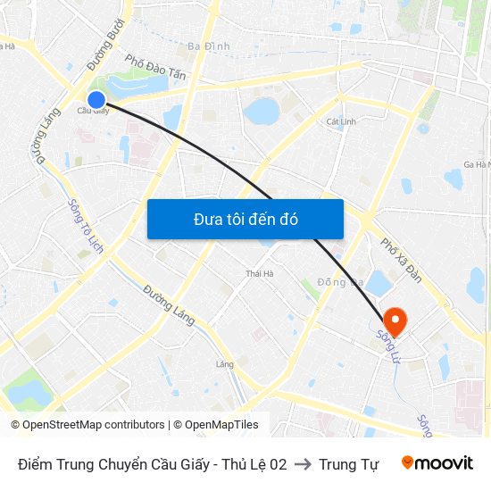 Điểm Trung Chuyển Cầu Giấy - Thủ Lệ 02 to Trung Tự map