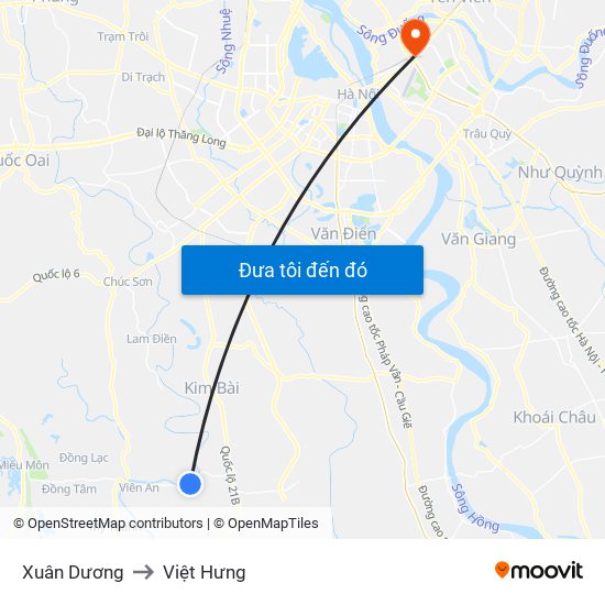 Xuân Dương to Việt Hưng map