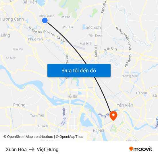 Xuân Hoà to Việt Hưng map
