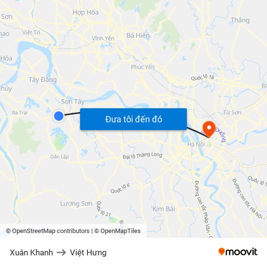 Xuân Khanh to Việt Hưng map