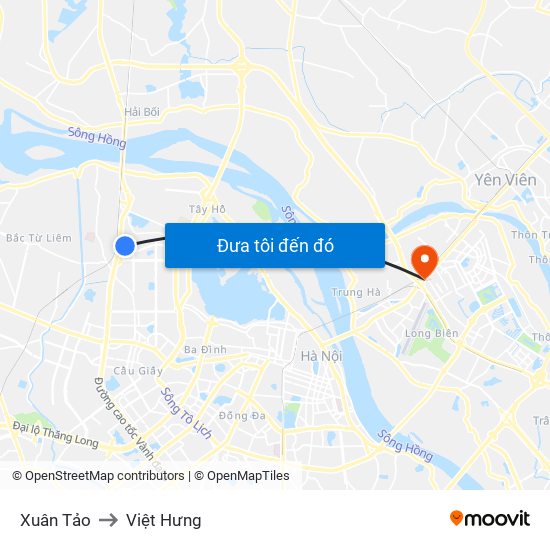 Xuân Tảo to Việt Hưng map