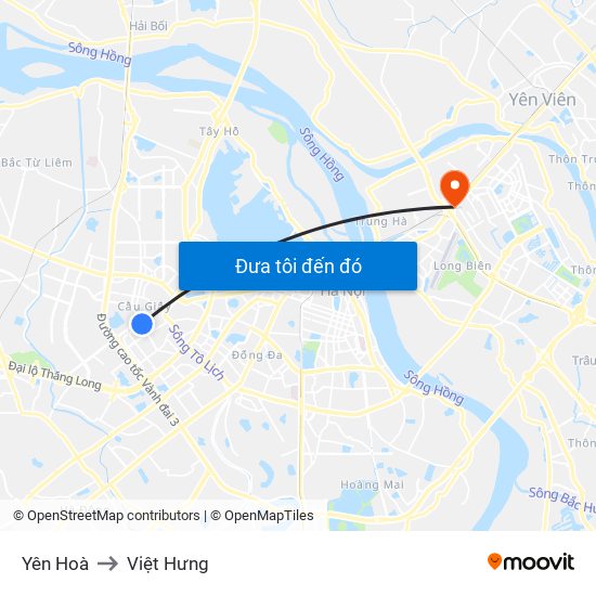 Yên Hoà to Việt Hưng map
