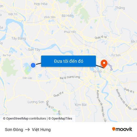 Sơn Đông to Việt Hưng map