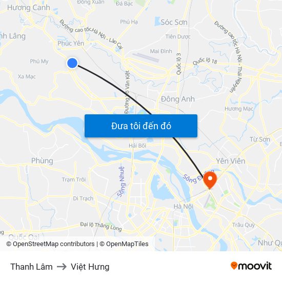 Thanh Lâm to Việt Hưng map