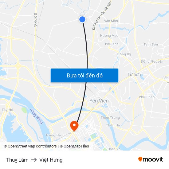 Thuỵ Lâm to Việt Hưng map