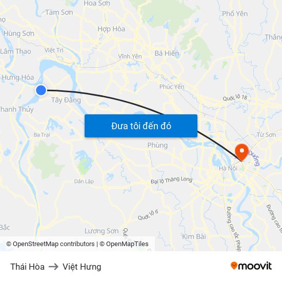 Thái Hòa to Việt Hưng map