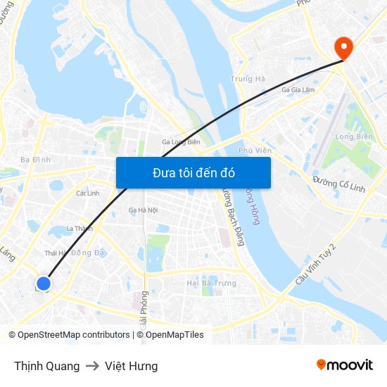 Thịnh Quang to Việt Hưng map