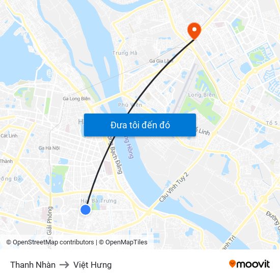 Thanh Nhàn to Việt Hưng map