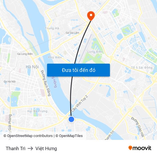 Thanh Trì to Việt Hưng map