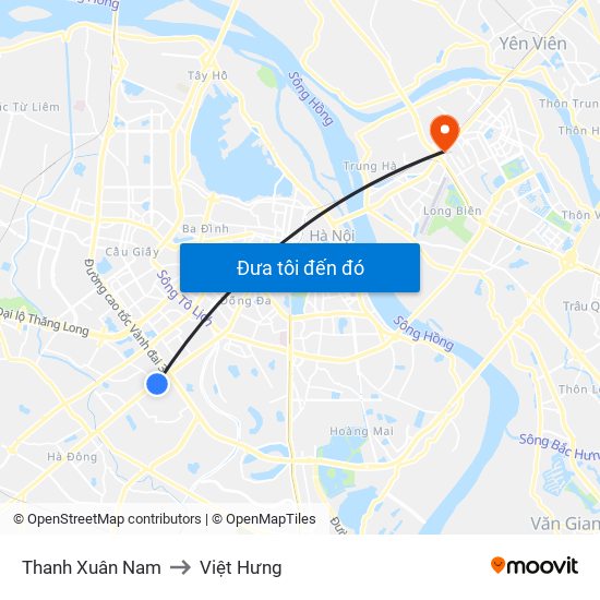 Thanh Xuân Nam to Việt Hưng map