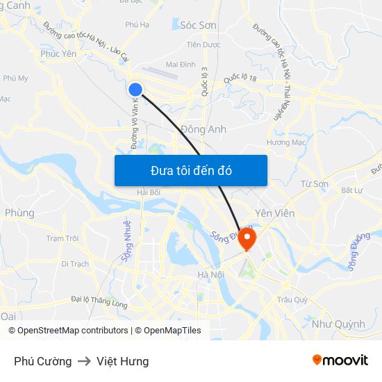 Phú Cường to Việt Hưng map