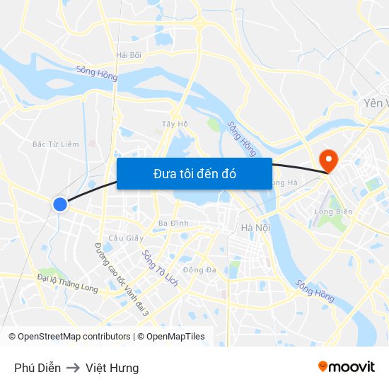Phú Diễn to Việt Hưng map