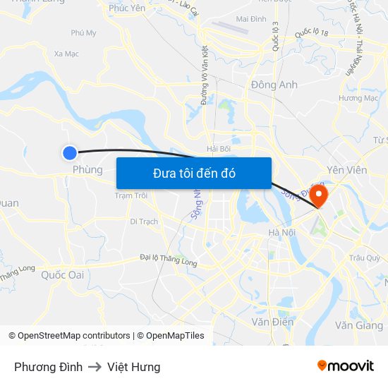 Phương Đình to Việt Hưng map
