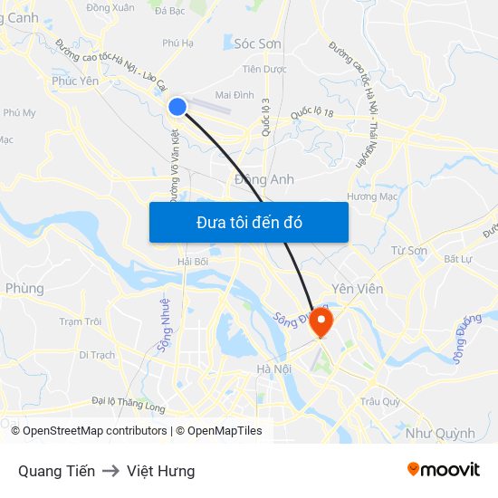 Quang Tiến to Việt Hưng map
