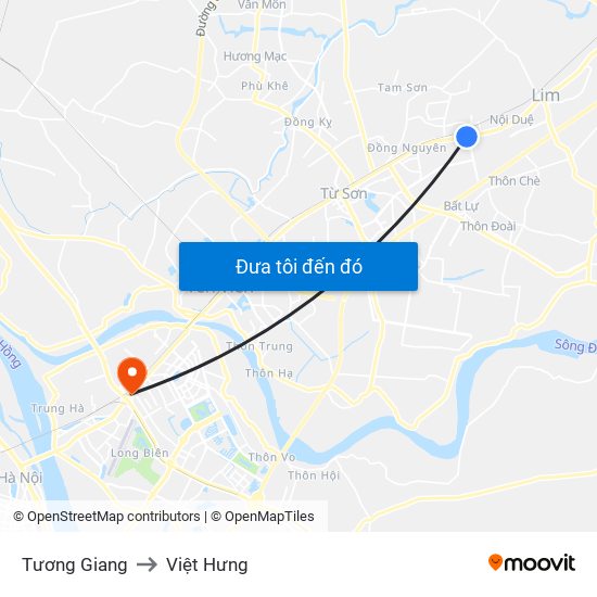 Tương Giang to Việt Hưng map