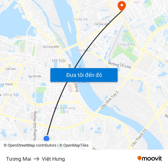 Tương Mai to Việt Hưng map