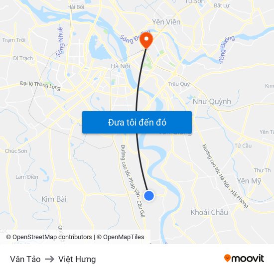 Vân Tảo to Việt Hưng map