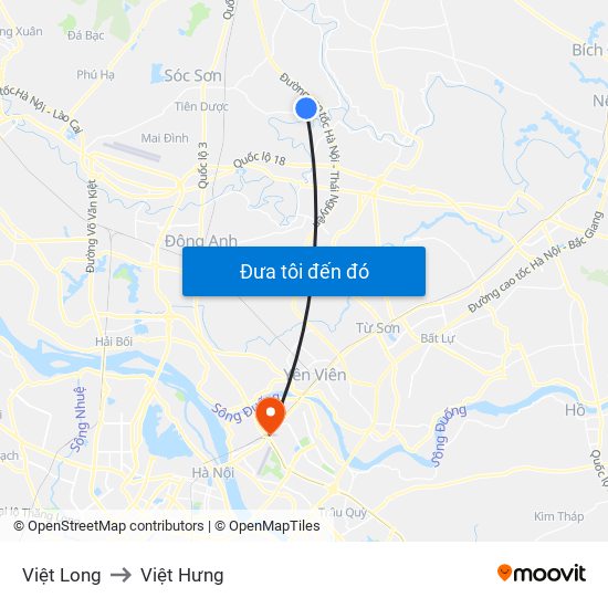 Việt Long to Việt Hưng map