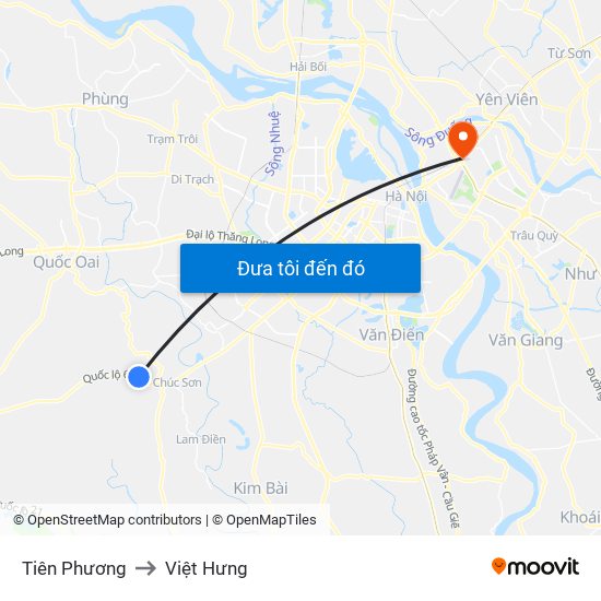 Tiên Phương to Việt Hưng map