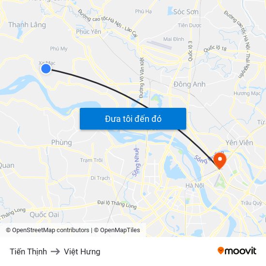 Tiến Thịnh to Việt Hưng map