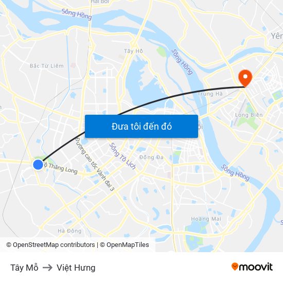 Tây Mỗ to Việt Hưng map