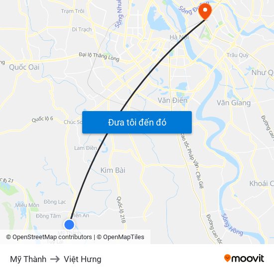 Mỹ Thành to Việt Hưng map