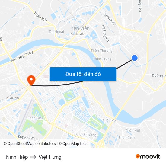 Ninh Hiệp to Việt Hưng map