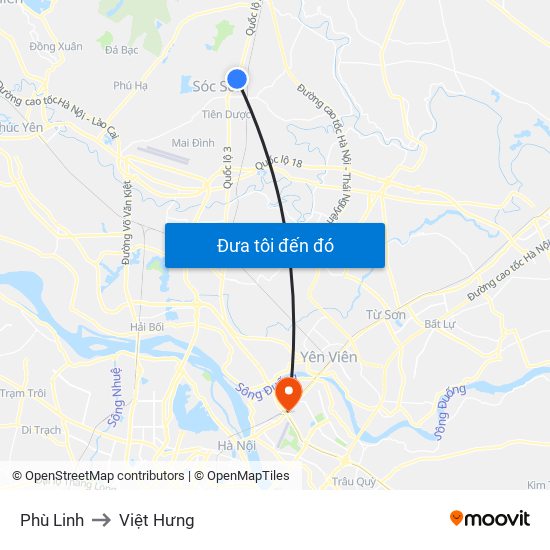 Phù Linh to Việt Hưng map