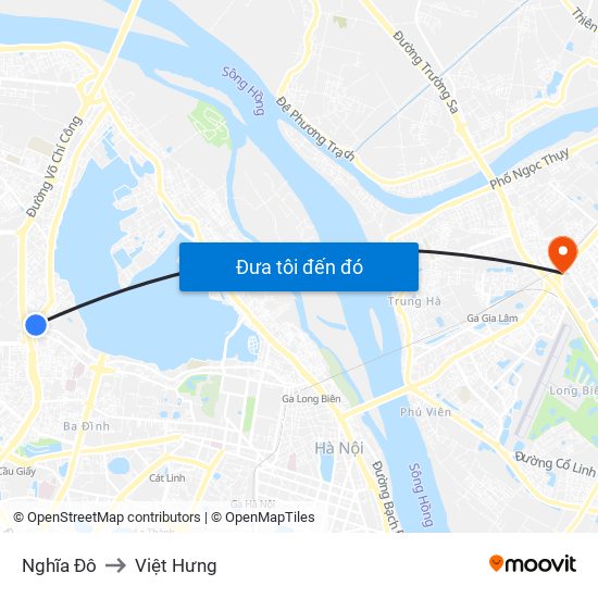 Nghĩa Đô to Việt Hưng map