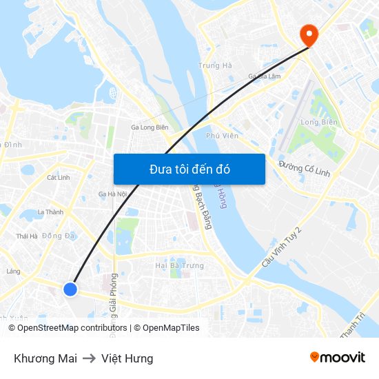 Khương Mai to Việt Hưng map