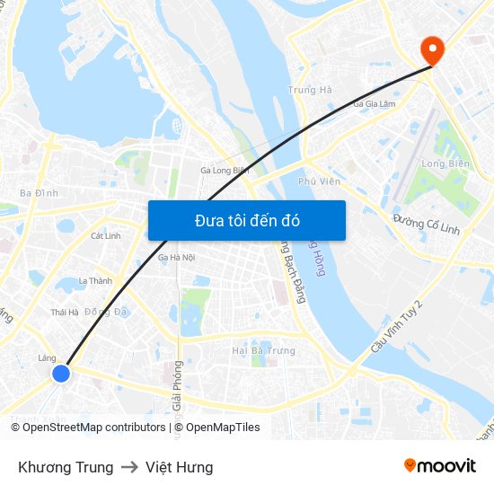 Khương Trung to Việt Hưng map