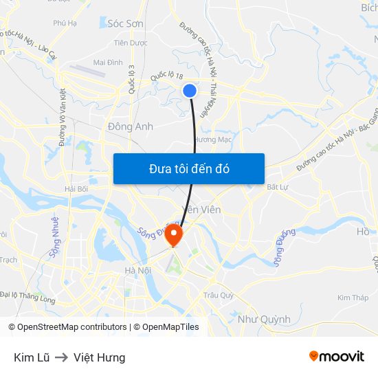 Kim Lũ to Việt Hưng map