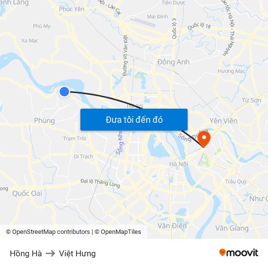 Hồng Hà to Việt Hưng map