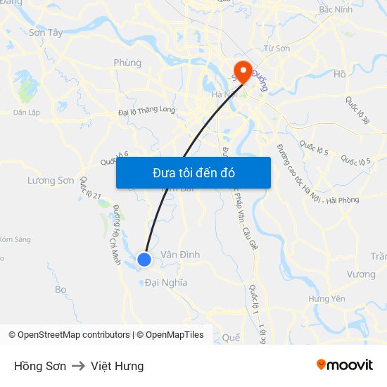 Hồng Sơn to Việt Hưng map
