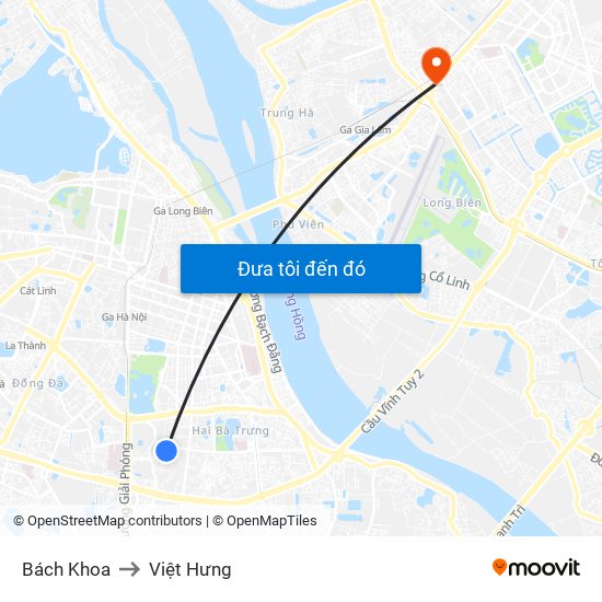 Bách Khoa to Việt Hưng map