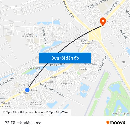 Bồ Đề to Việt Hưng map