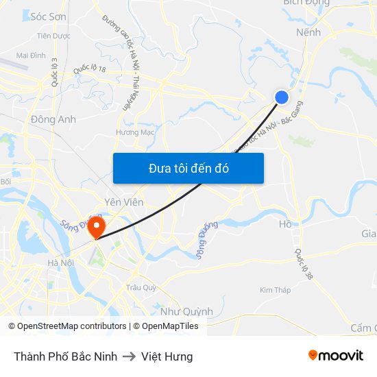 Thành Phố Bắc Ninh to Việt Hưng map