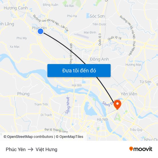 Phúc Yên to Việt Hưng map