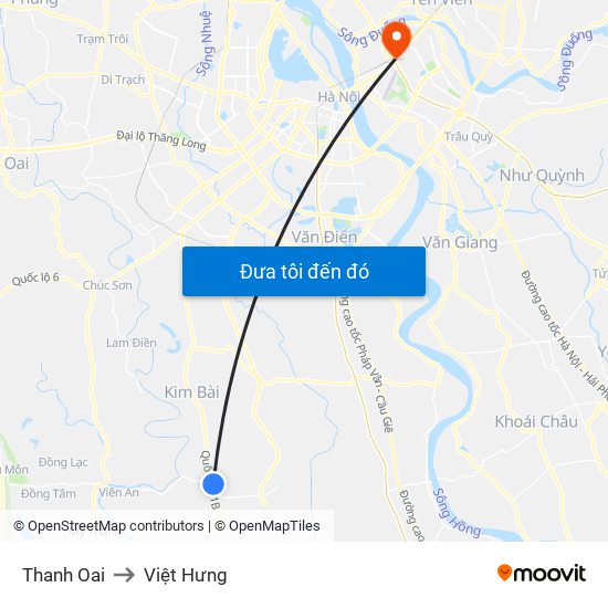 Thanh Oai to Việt Hưng map